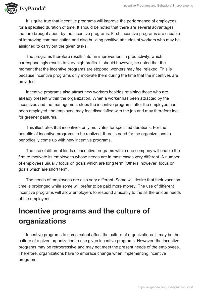 Incentive Programs and Behavioral Improvements. Page 2