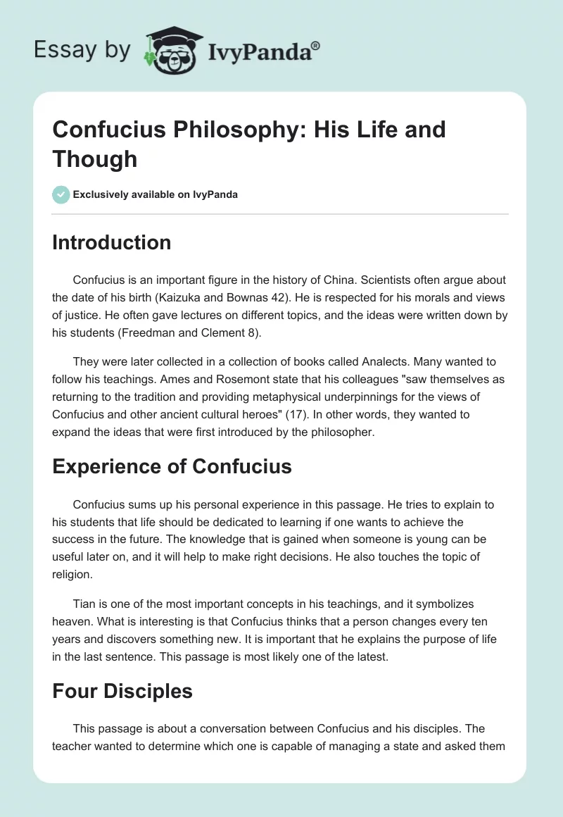 Confucius Philosophy: His Life and Though. Page 1