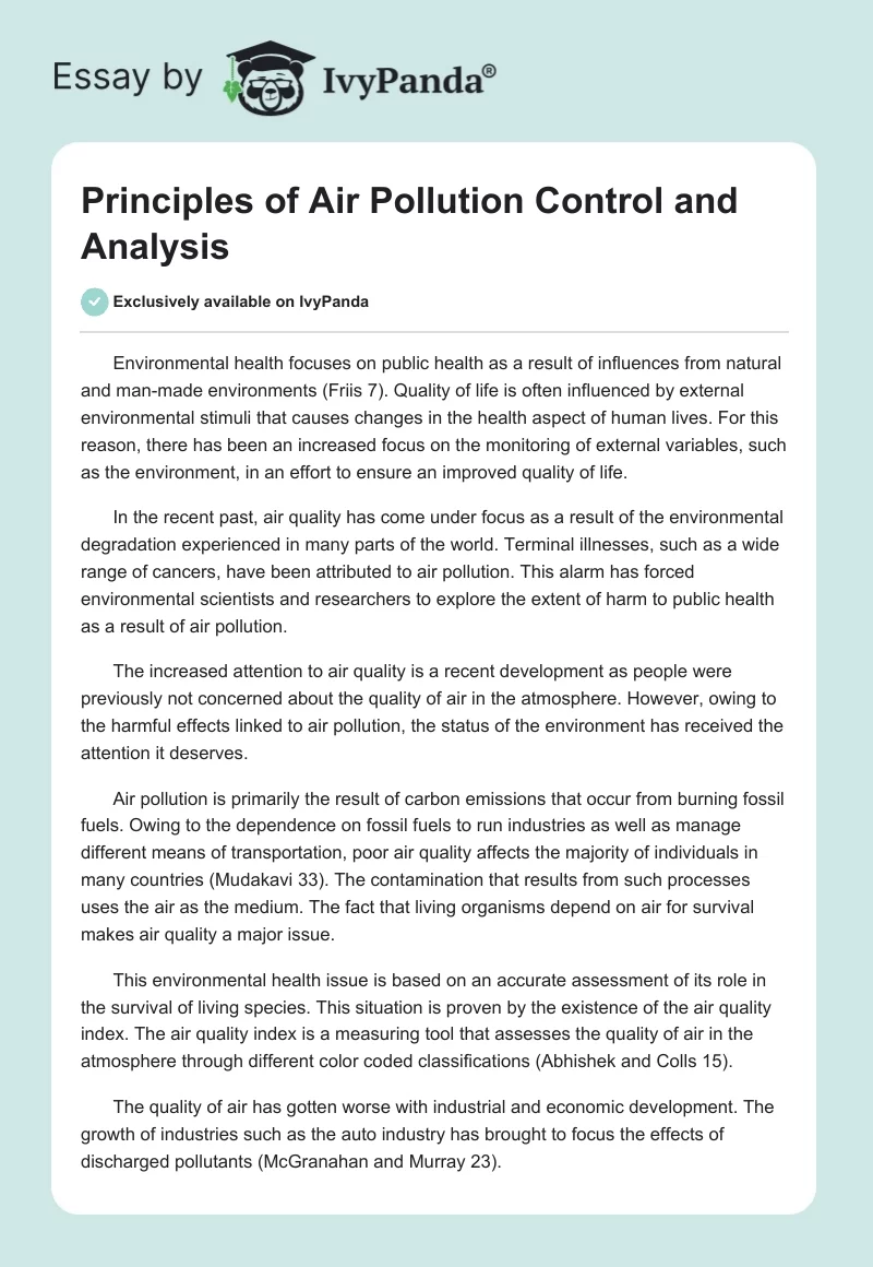 Principles of Air Pollution Control and Analysis. Page 1
