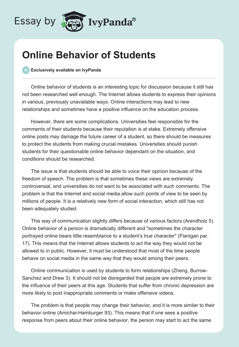 Online Behavior of Students. Page 1