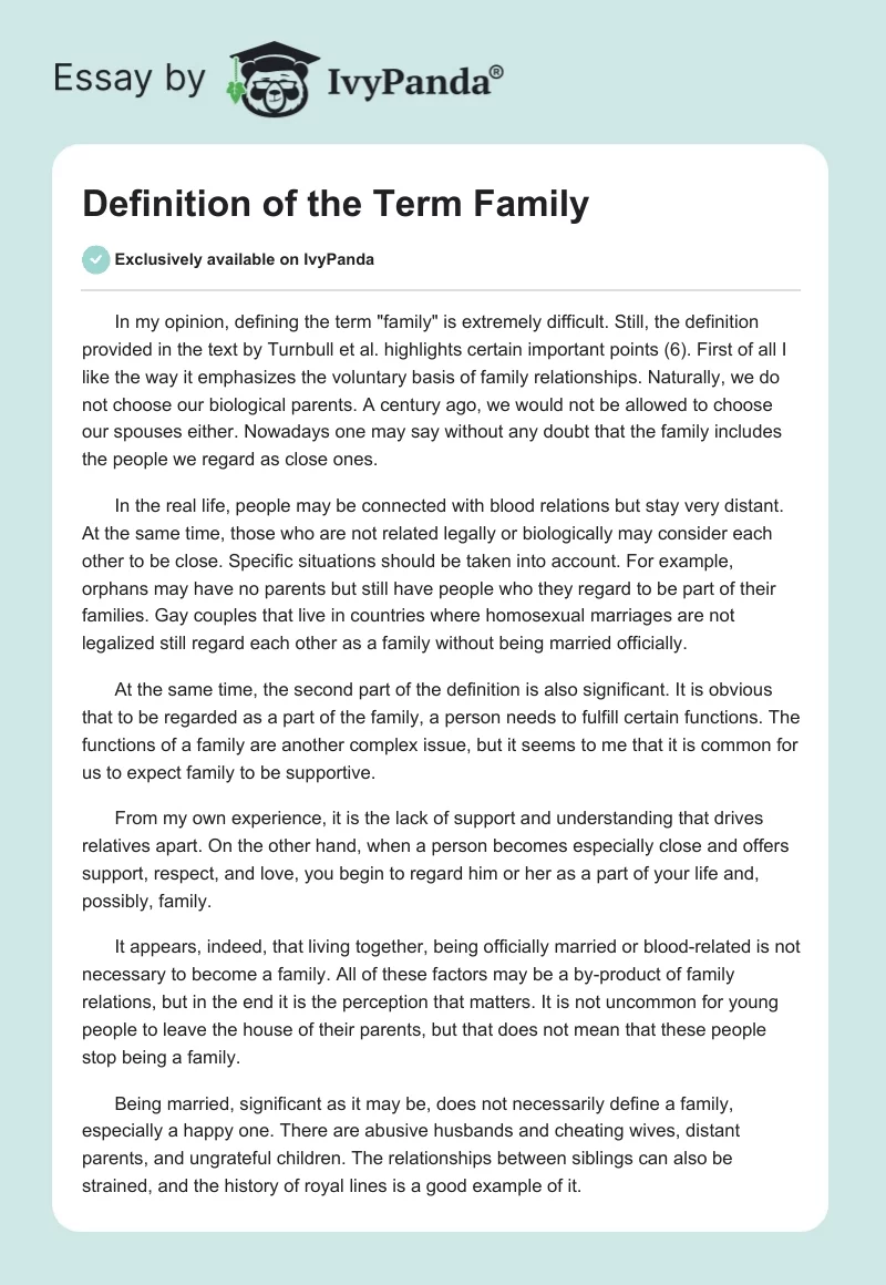 Definition of the Term "Family". Page 1