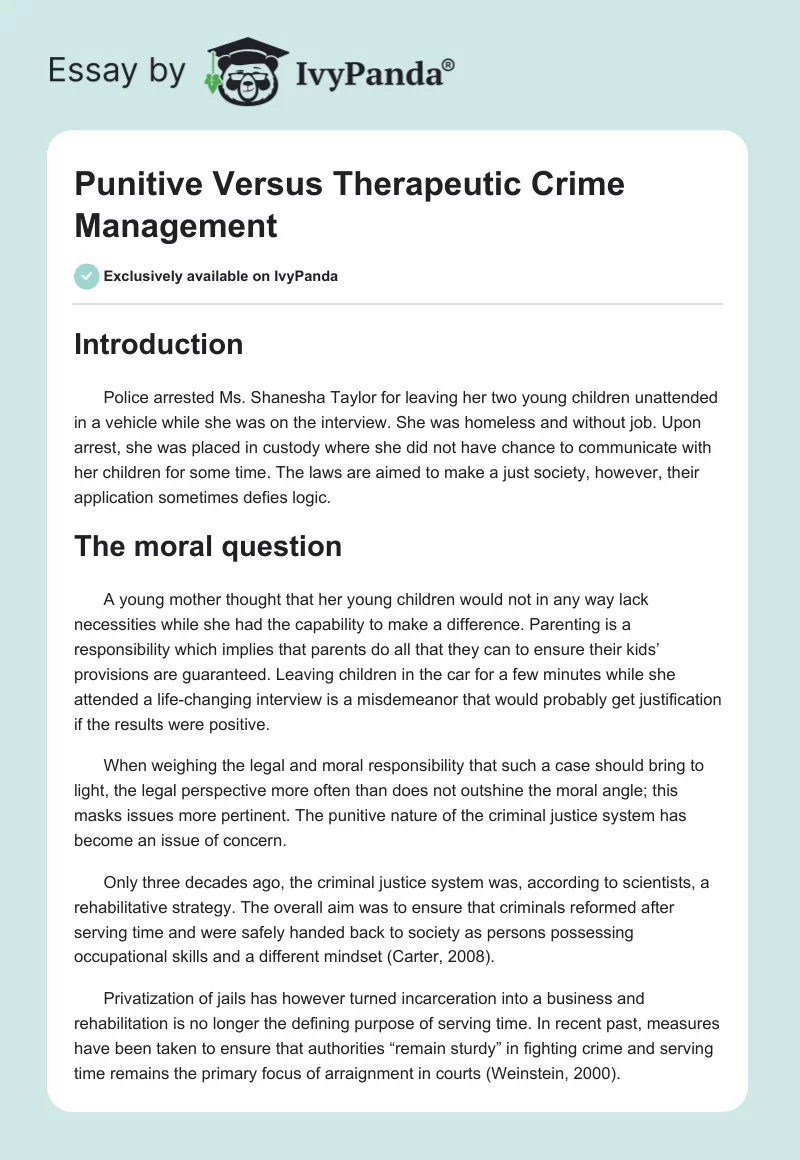 Punitive Versus Therapeutic Crime Management. Page 1