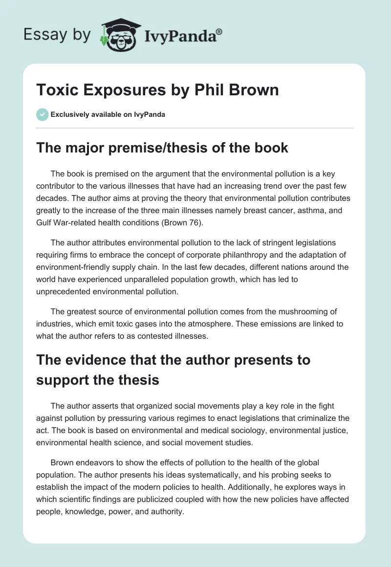 "Toxic Exposures" by Phil Brown. Page 1