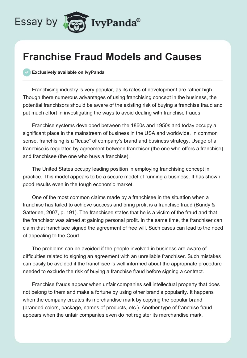 Franchise Fraud Models and Causes. Page 1