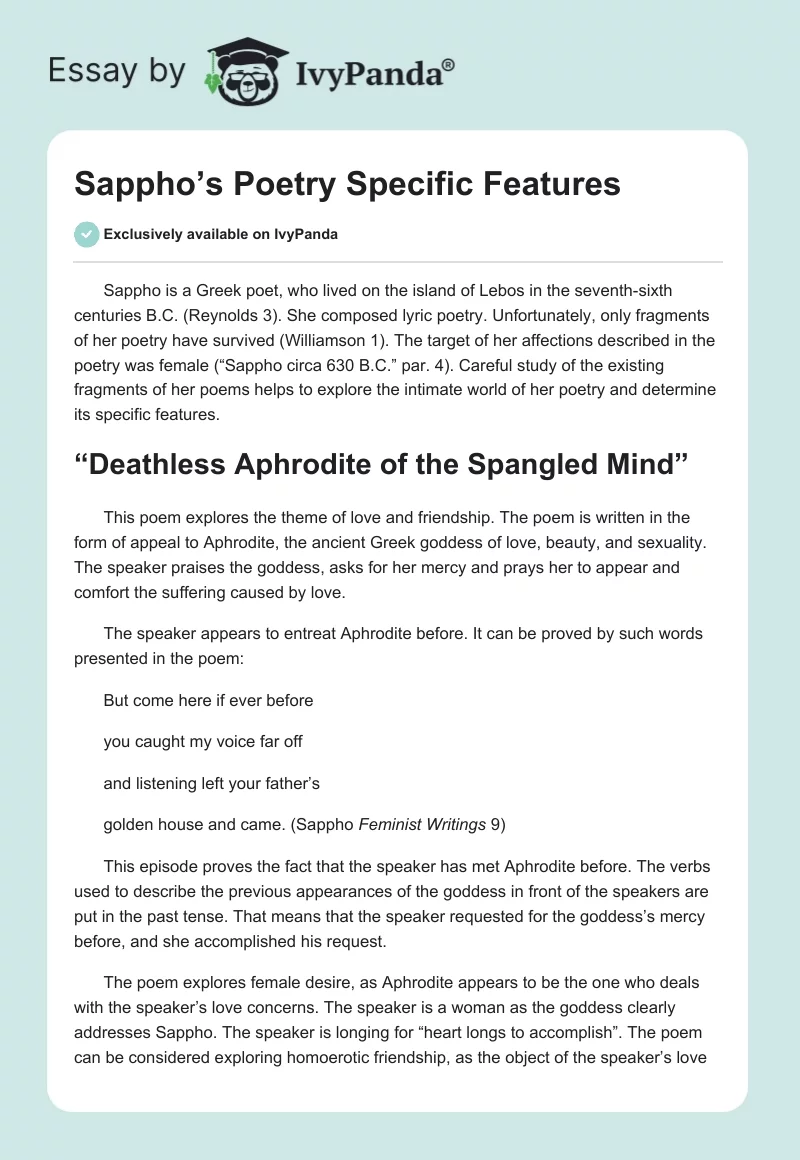Sappho’s Poetry Specific Features. Page 1