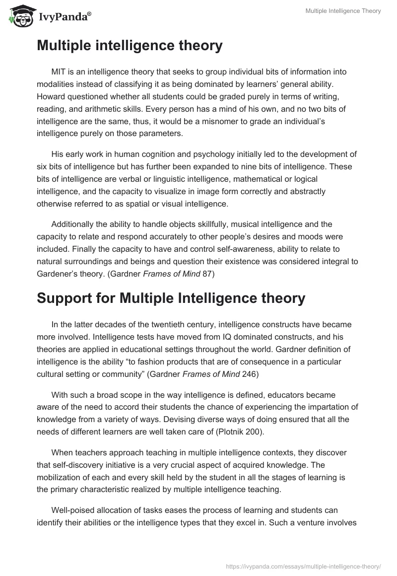 Multiple Intelligence Theory. Page 2