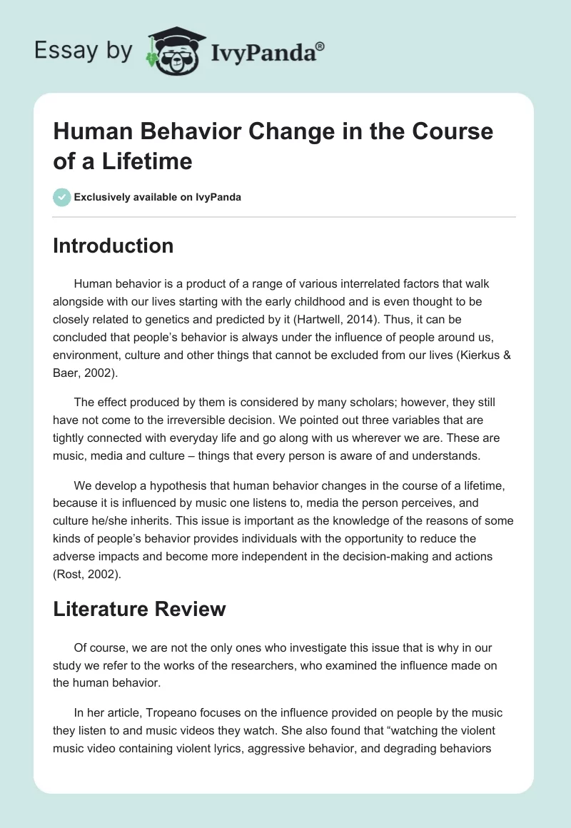 Human Behavior Change in the Course of a Lifetime. Page 1