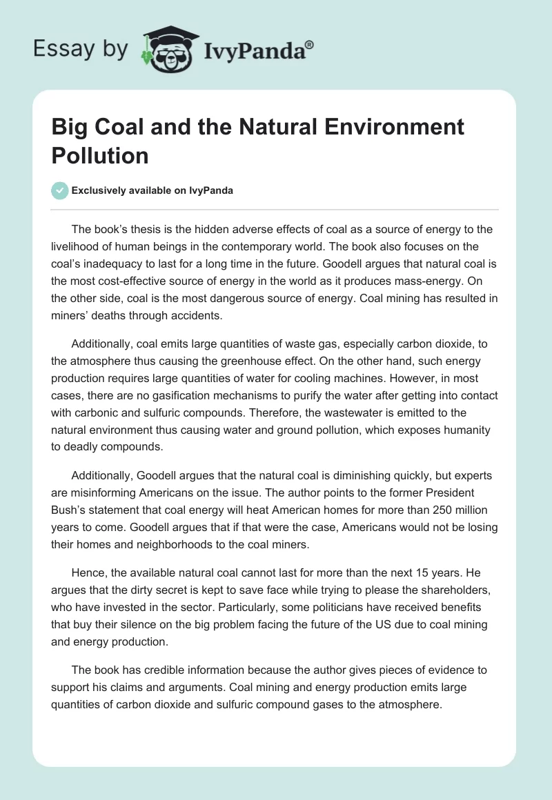 Big Coal and the Natural Environment Pollution. Page 1