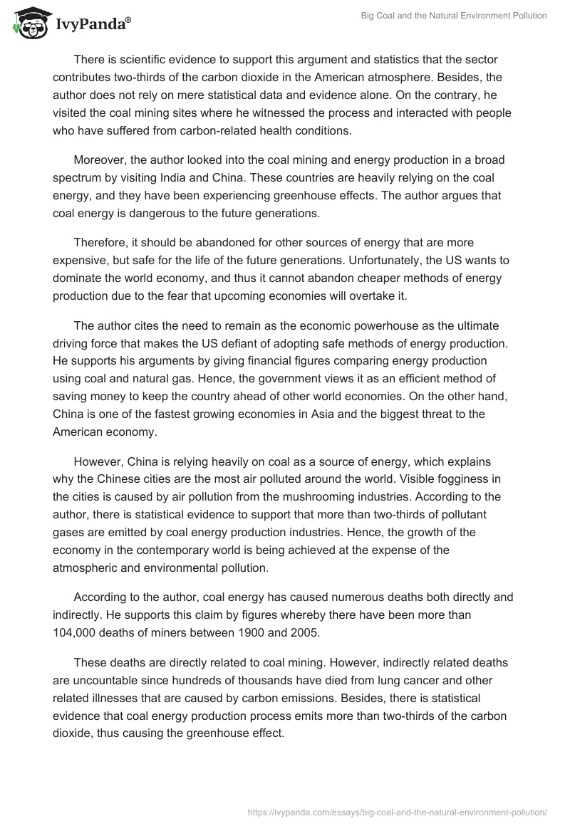 Big Coal and the Natural Environment Pollution. Page 2