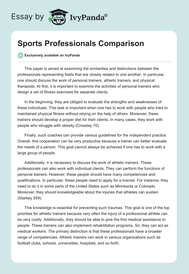 Sports Professionals Comparison. Page 1