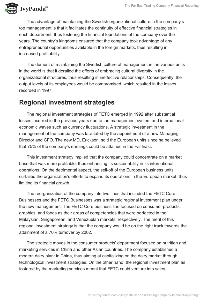 The Far East Trading Company Financial Reporting. Page 2