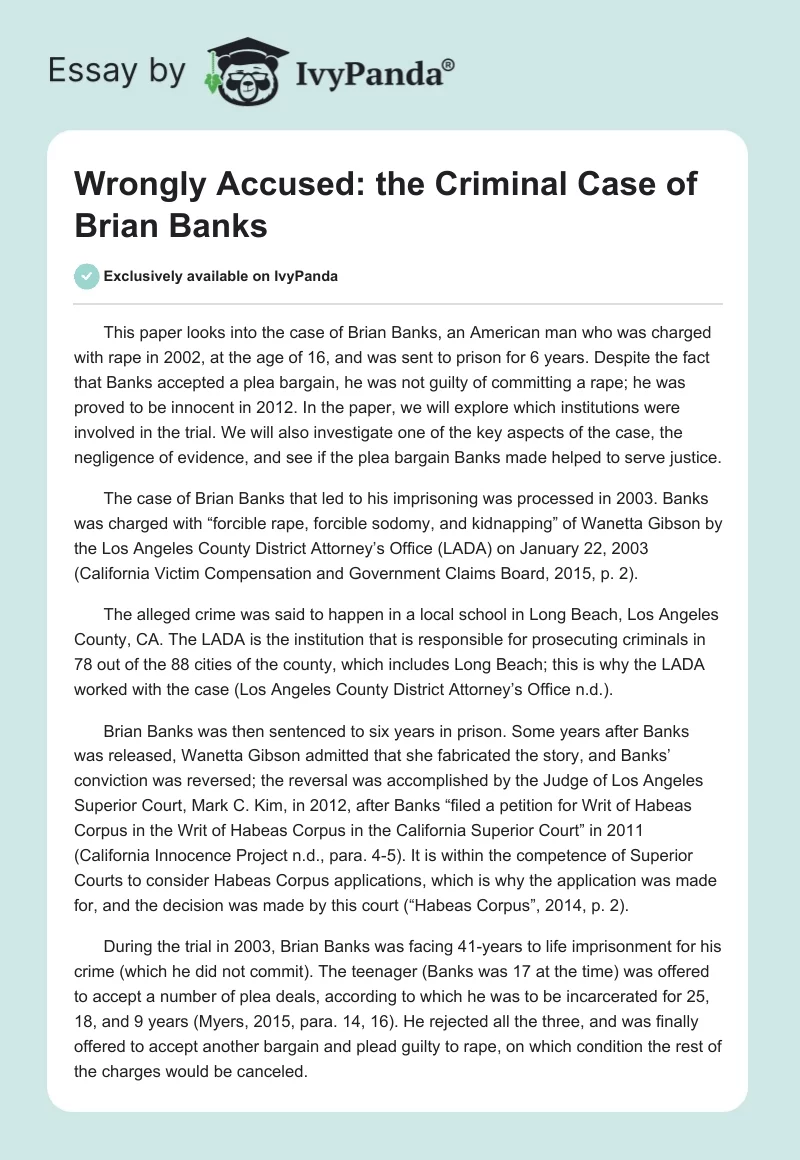 Wrongly Accused: the Criminal Case of Brian Banks. Page 1
