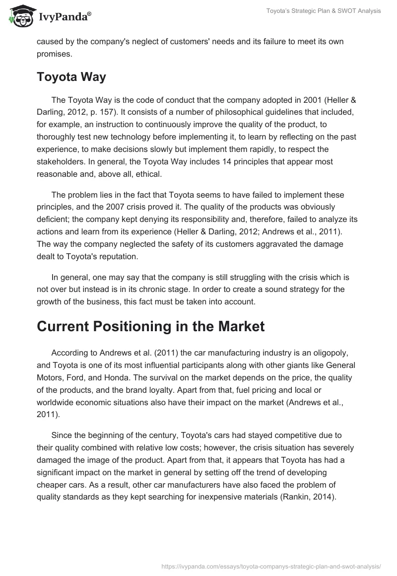 Toyota’s Strategic Plan & SWOT Analysis. Page 3