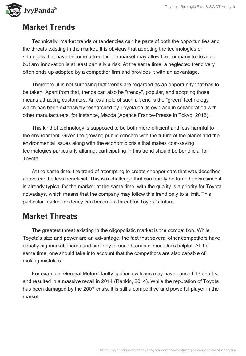 Toyota’s Strategic Plan & SWOT Analysis. Page 5