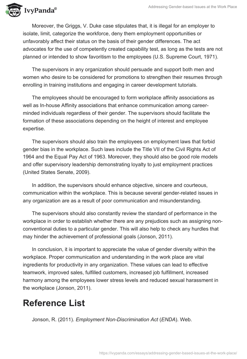 Addressing Gender-based Issues at the Work Place. Page 2