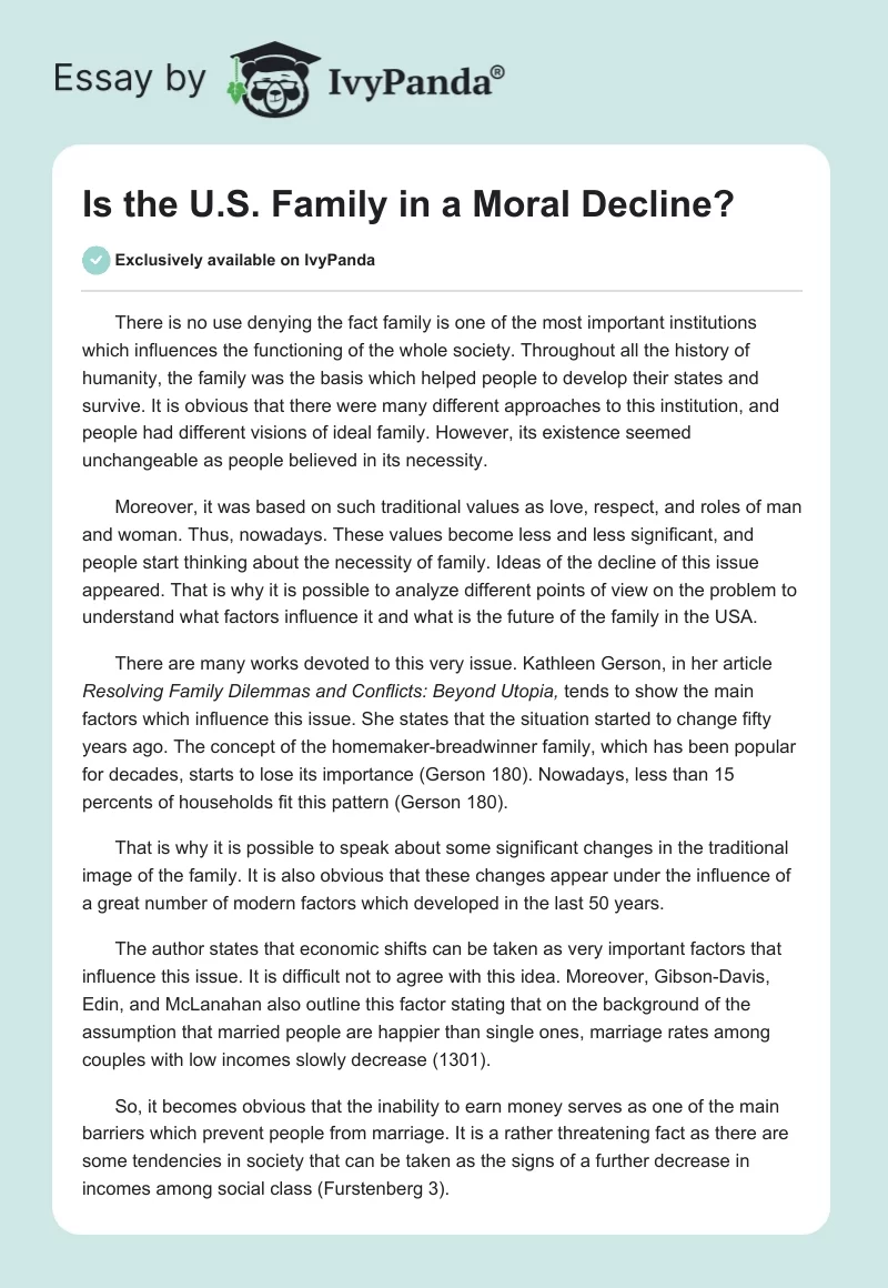 Is the U.S. Family in a Moral Decline?. Page 1