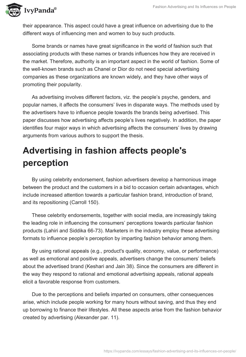 Fashion Advertising and Its Influences on People. Page 2
