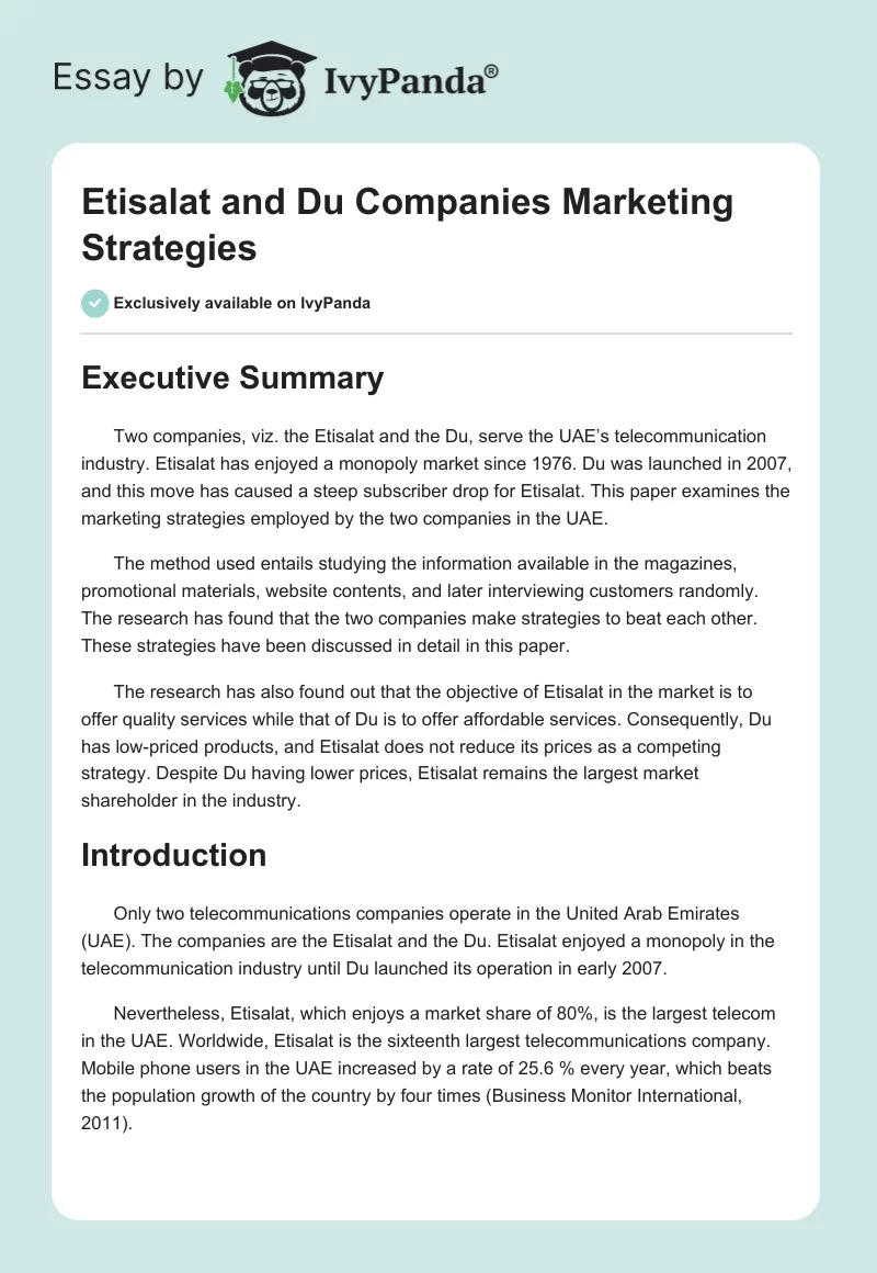 Etisalat and Du Companies Marketing Strategies. Page 1