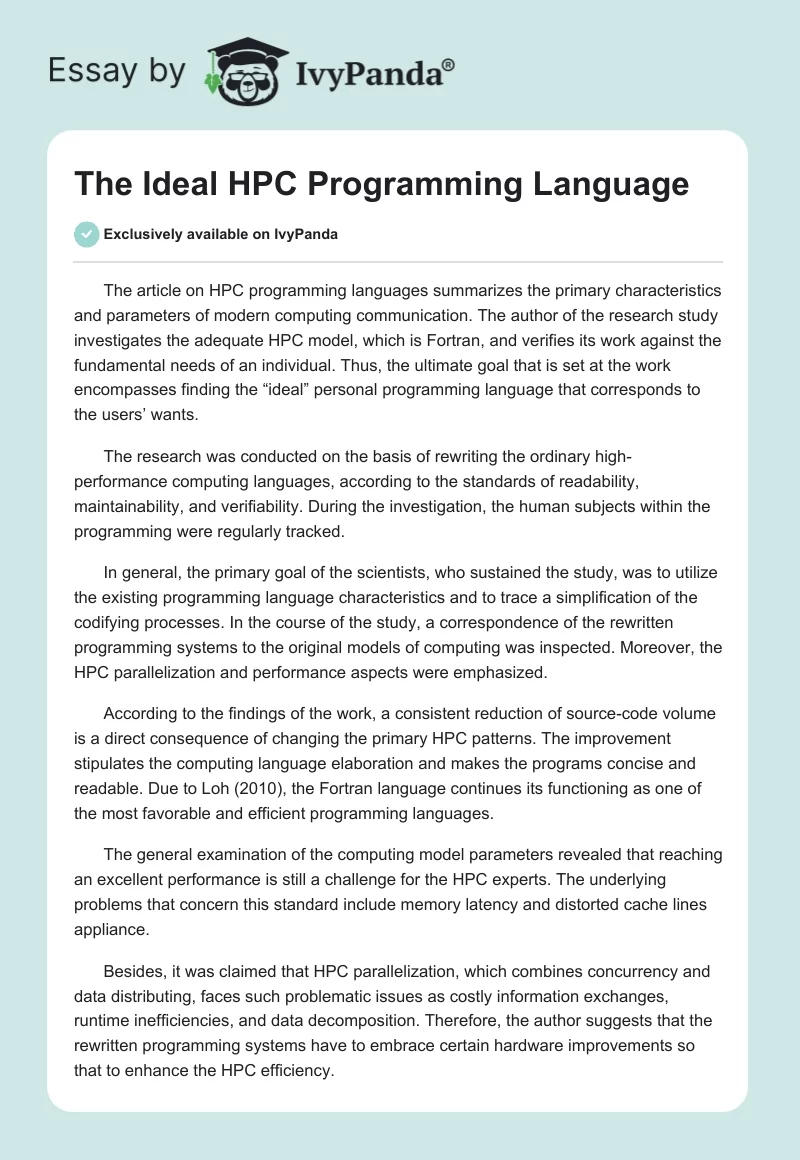 The Ideal HPC Programming Language. Page 1