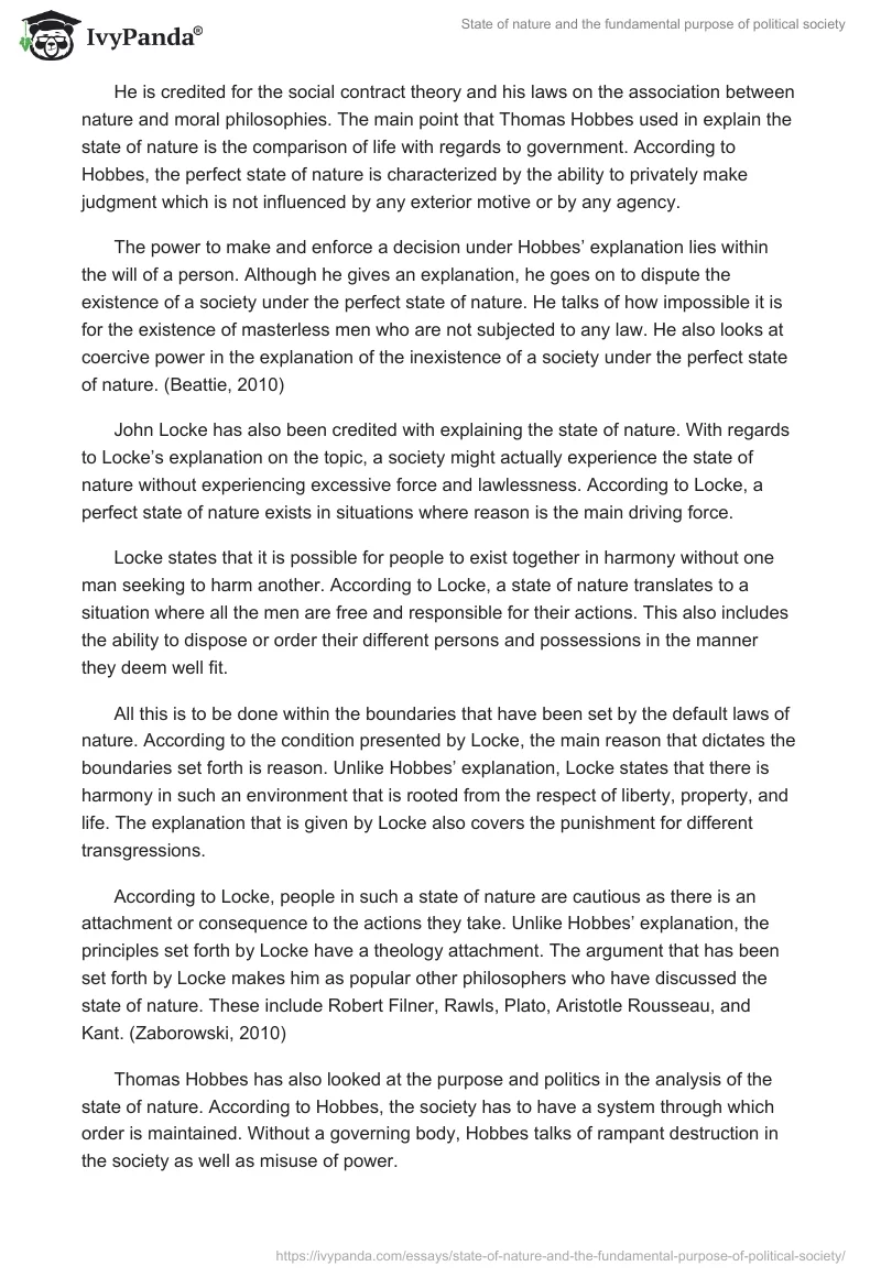 State of nature and the fundamental purpose of political society. Page 2
