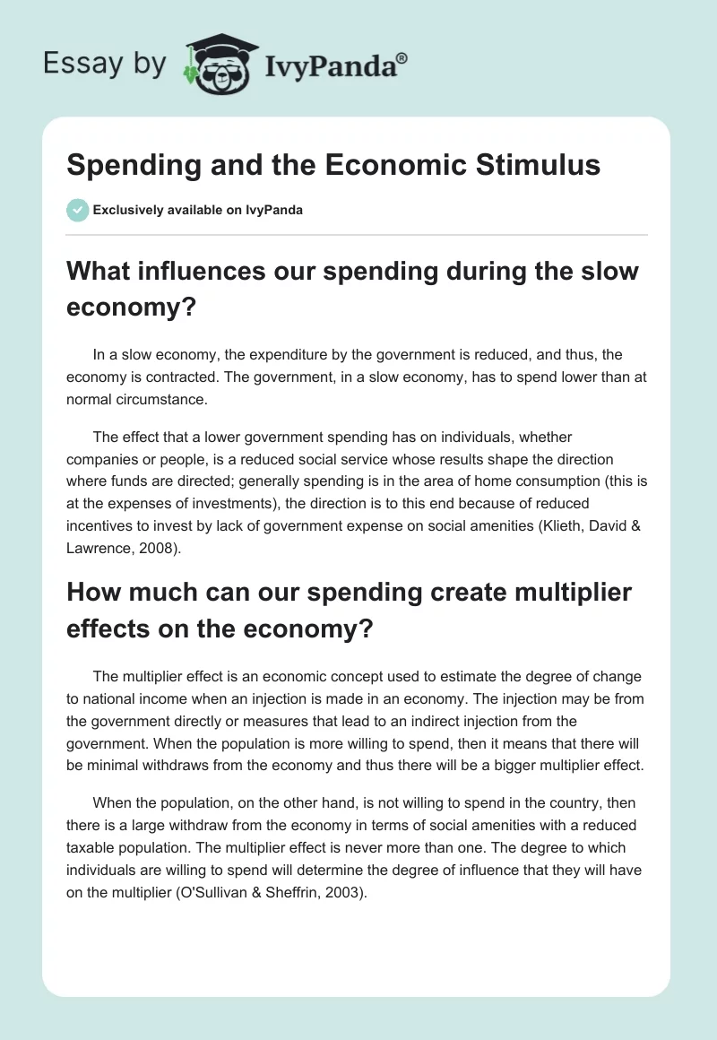 Spending and the Economic Stimulus. Page 1