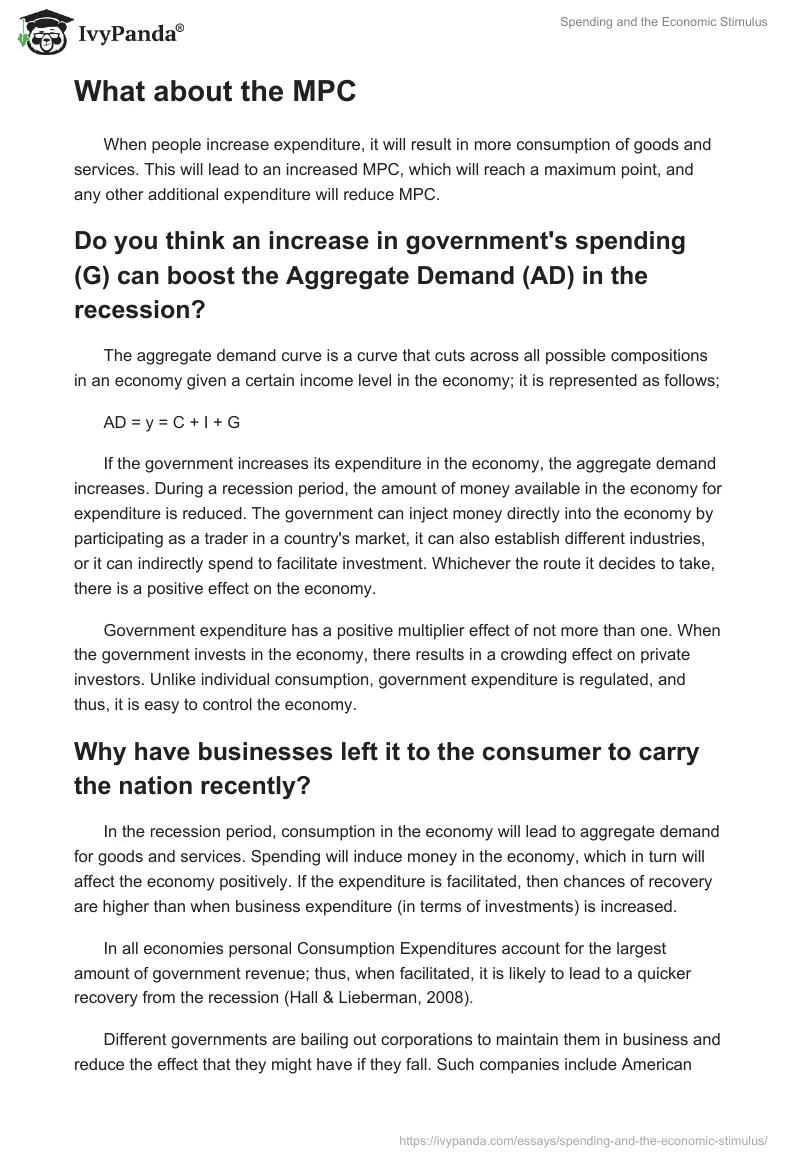 Spending and the Economic Stimulus. Page 2