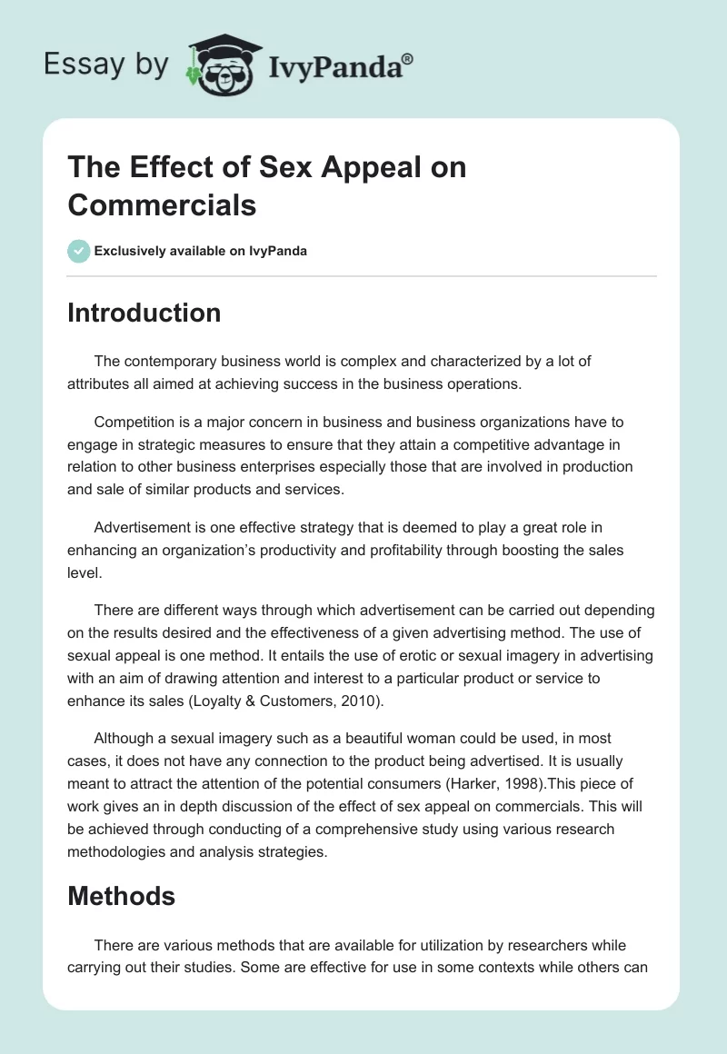 The Effect of Sex Appeal on Commercials. Page 1