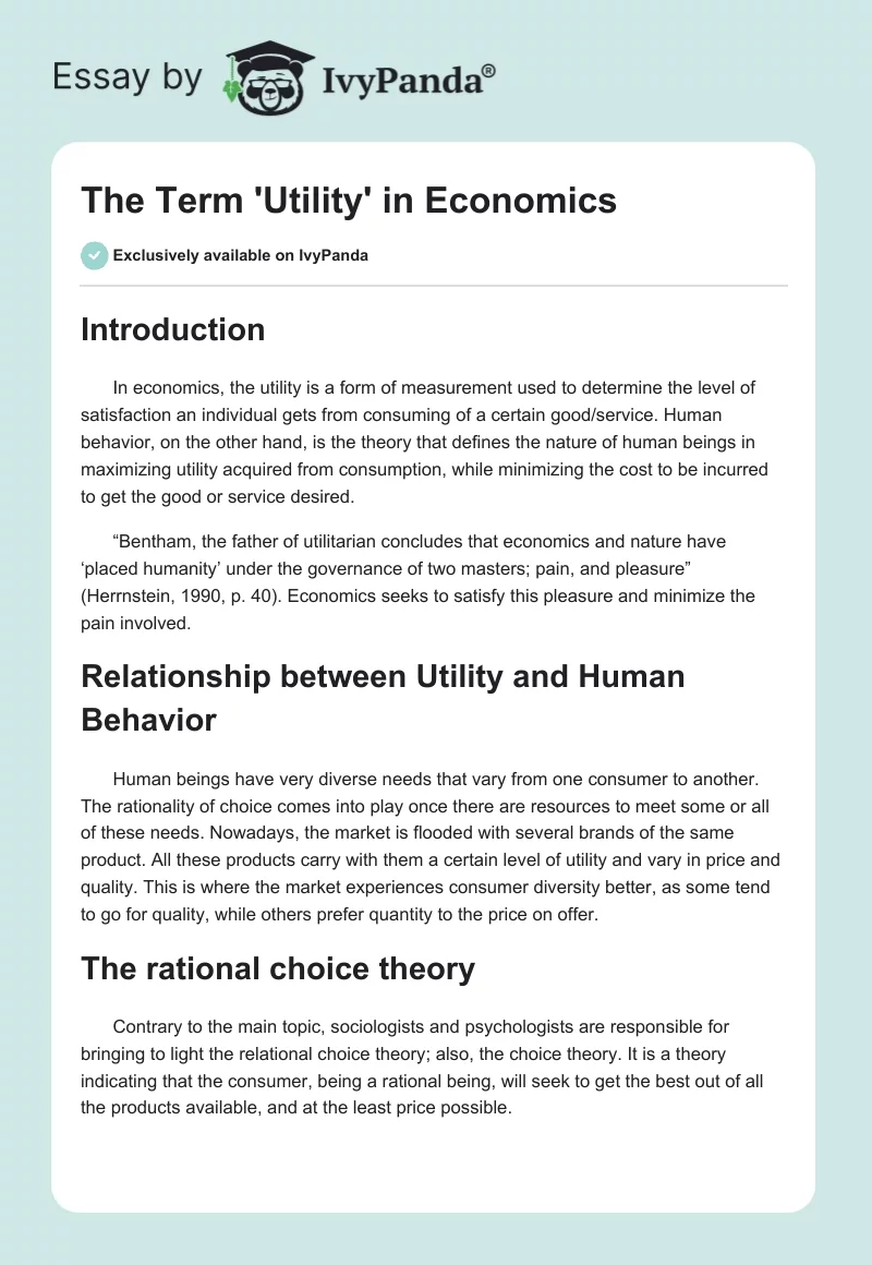The Term 'Utility' in Economics. Page 1