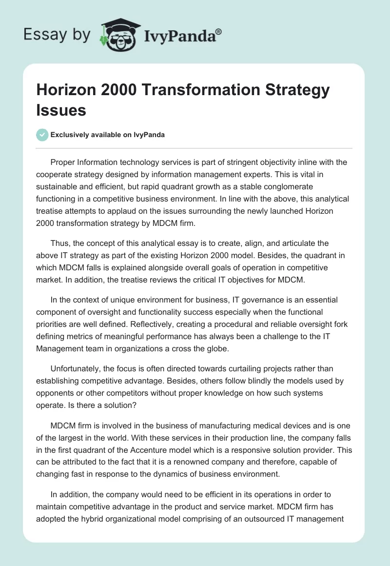 Horizon 2000 Transformation Strategy Issues. Page 1
