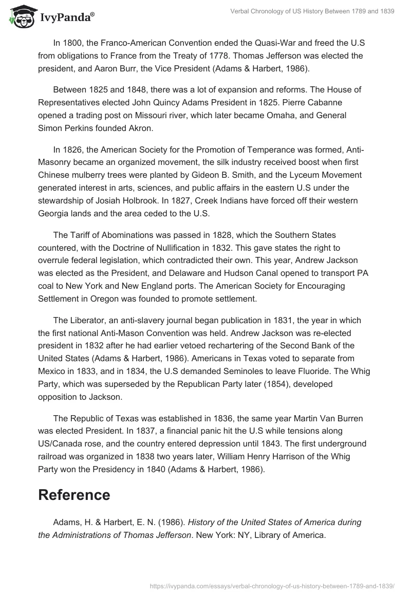 Verbal Chronology of US History Between 1789 and 1839. Page 2