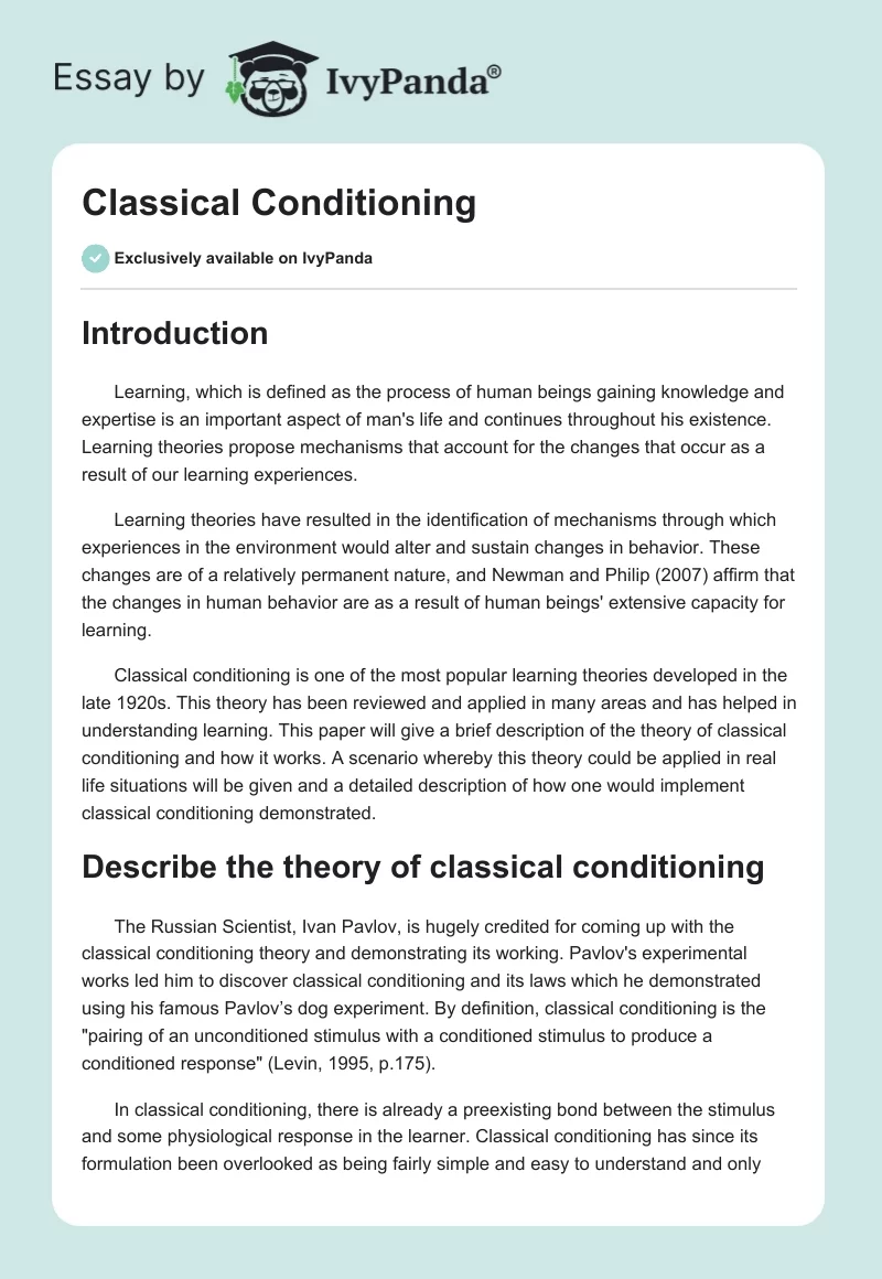 Classical Conditioning. Page 1