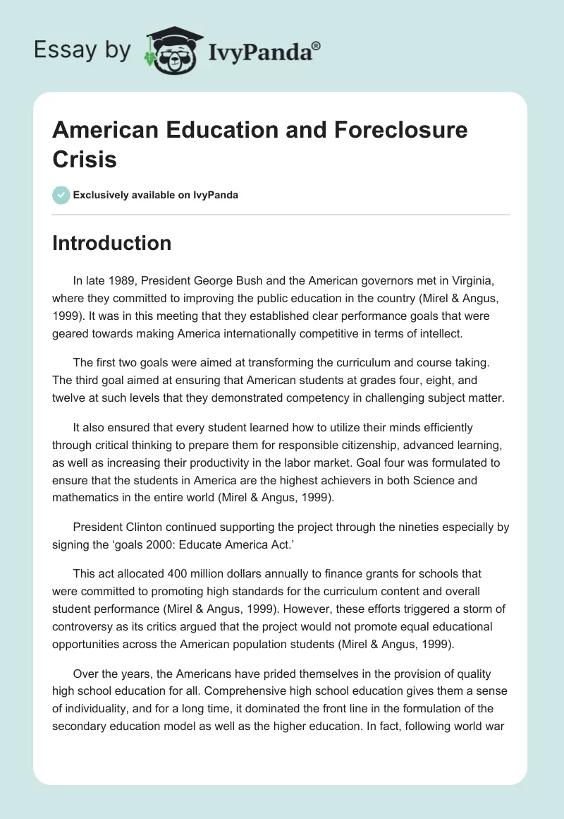 American Education and Foreclosure Crisis. Page 1