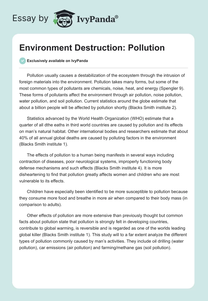 Environment Destruction: Pollution. Page 1