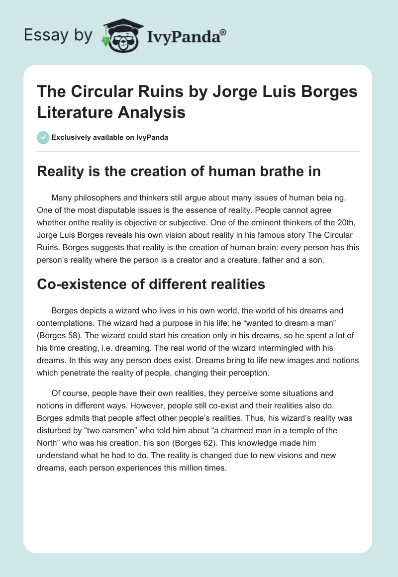 "The Circular Ruins" by Jorge Luis Borges Literature Analysis. Page 1