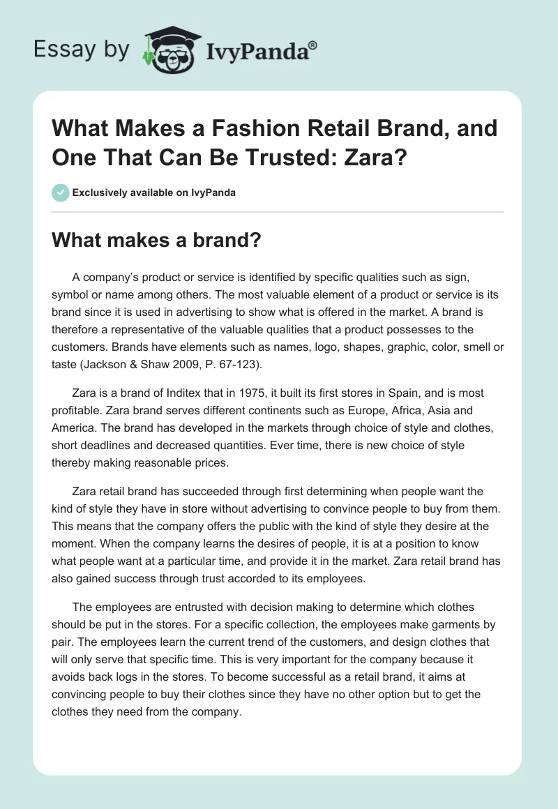 What Makes a Fashion Retail Brand, and One That Can Be Trusted: Zara?. Page 1