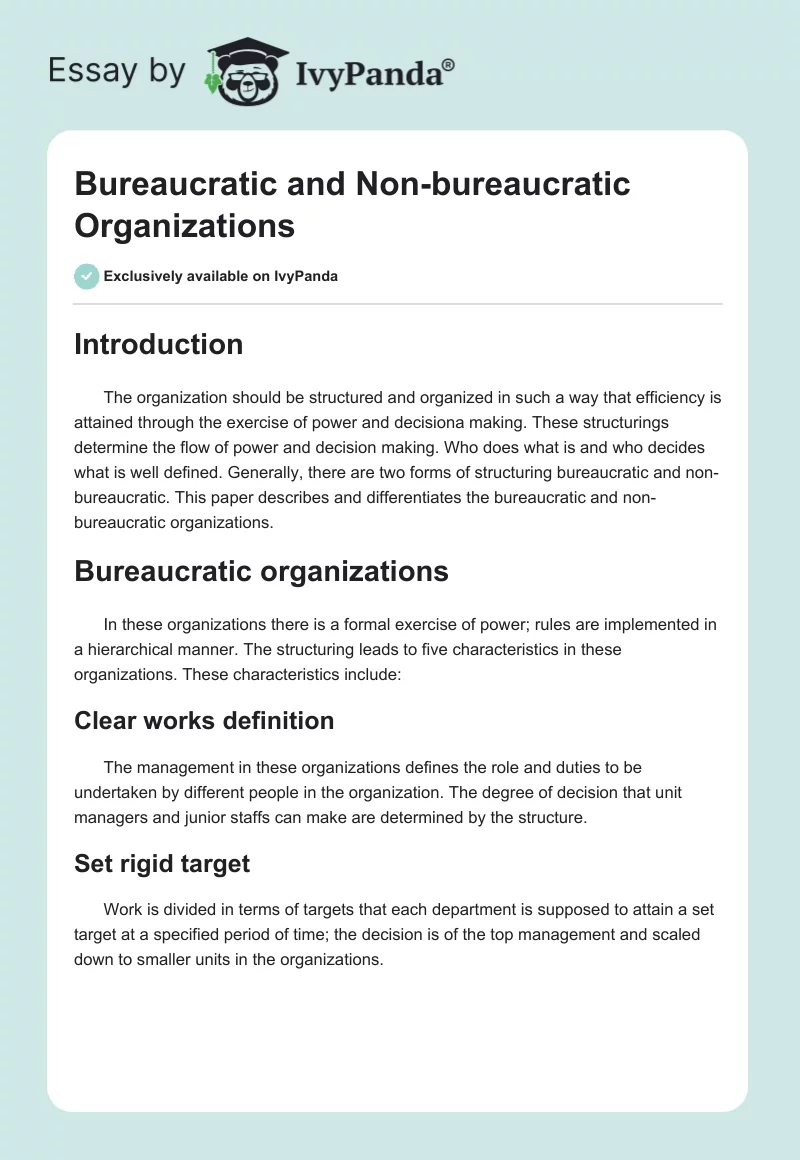 Bureaucratic and Non-bureaucratic Organizations. Page 1
