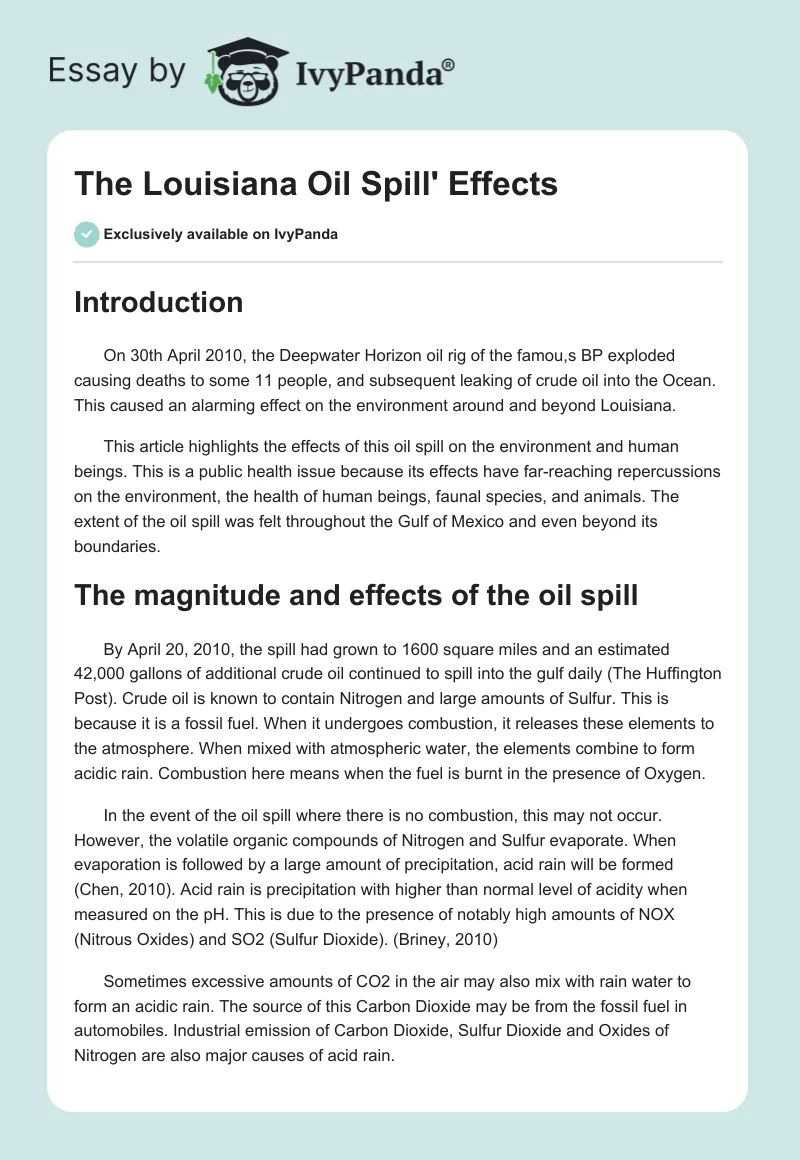 The Louisiana Oil Spill' Effects. Page 1