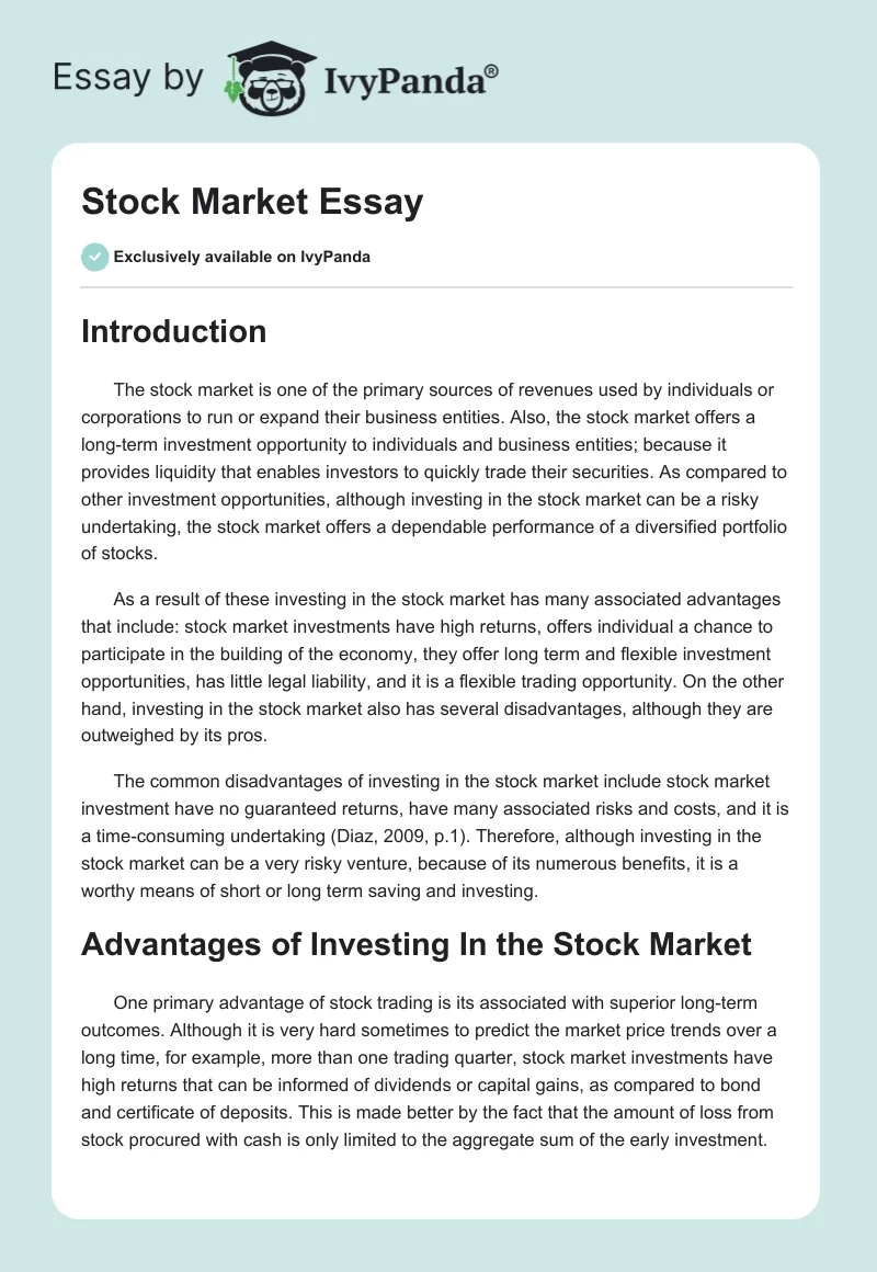Stock Market Essay. Page 1