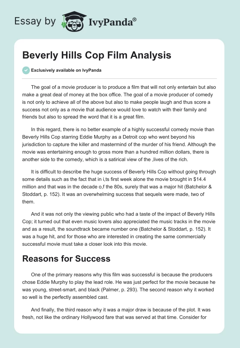 Beverly Hills Cop Film Analysis. Page 1