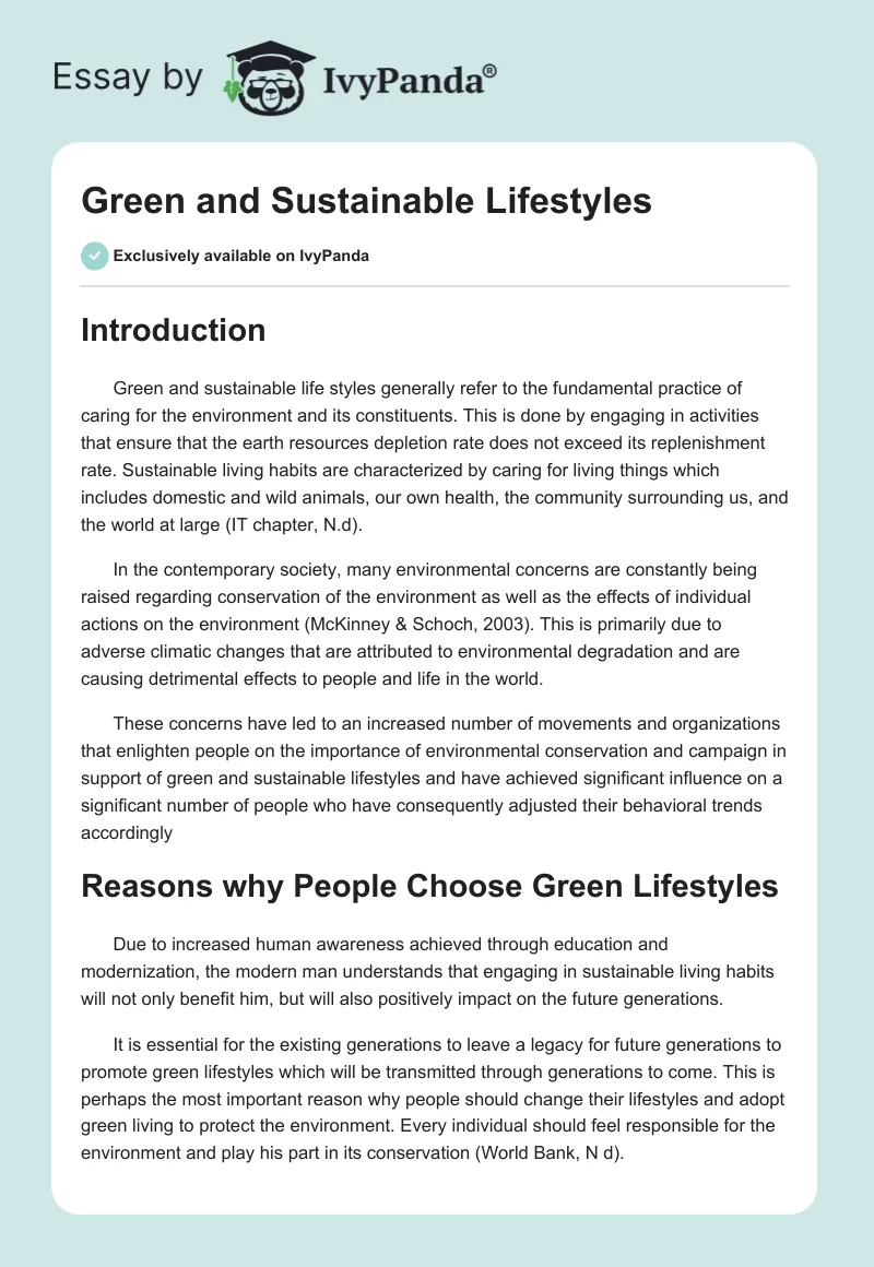 Green and Sustainable Lifestyles. Page 1