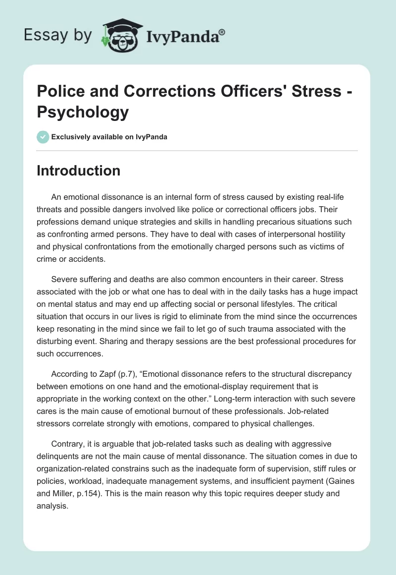 Police and Corrections Officers' Stress - Psychology. Page 1