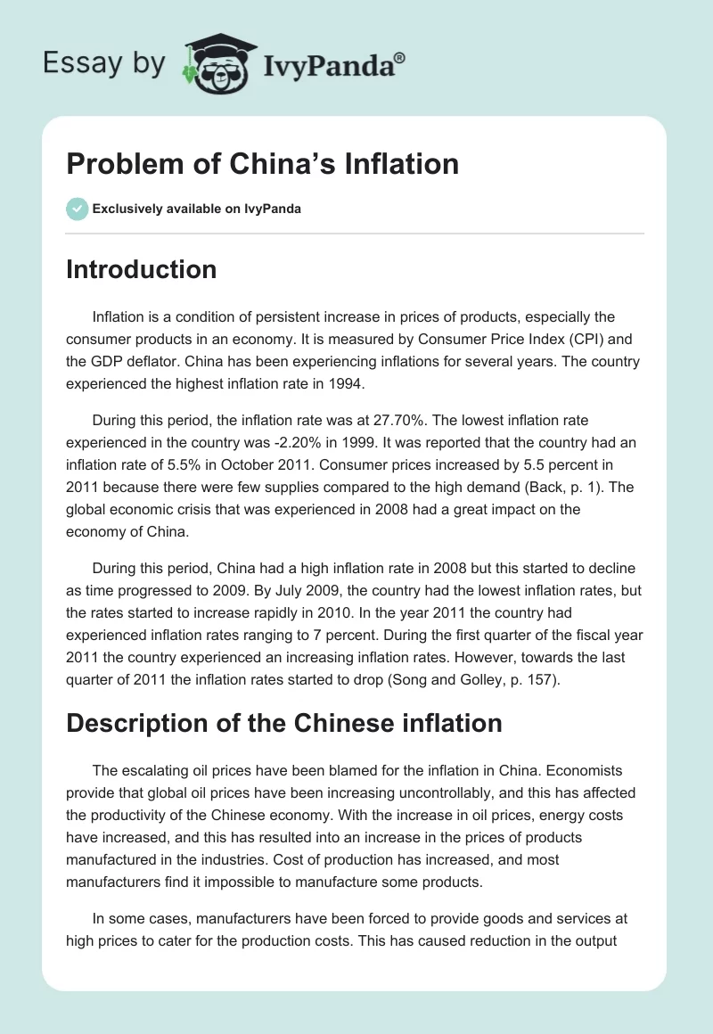 Problem of China’s Inflation. Page 1