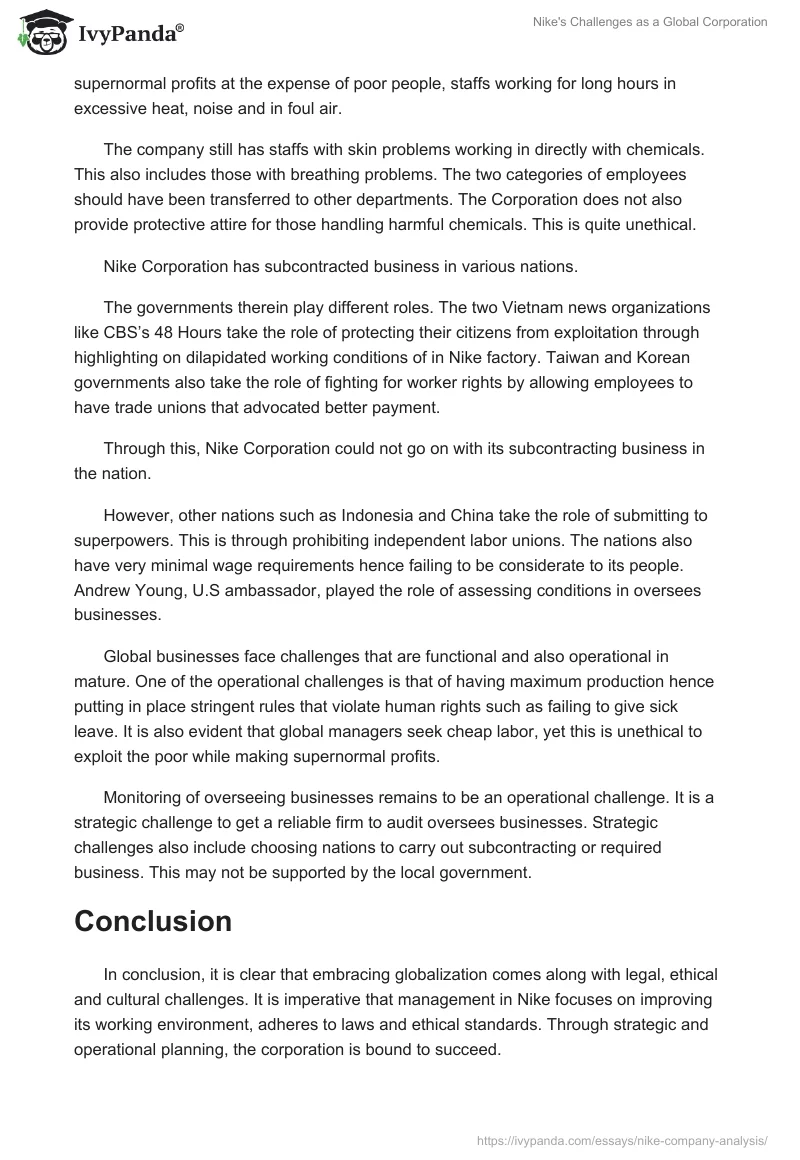 Nike's Challenges as a Global Corporation. Page 2