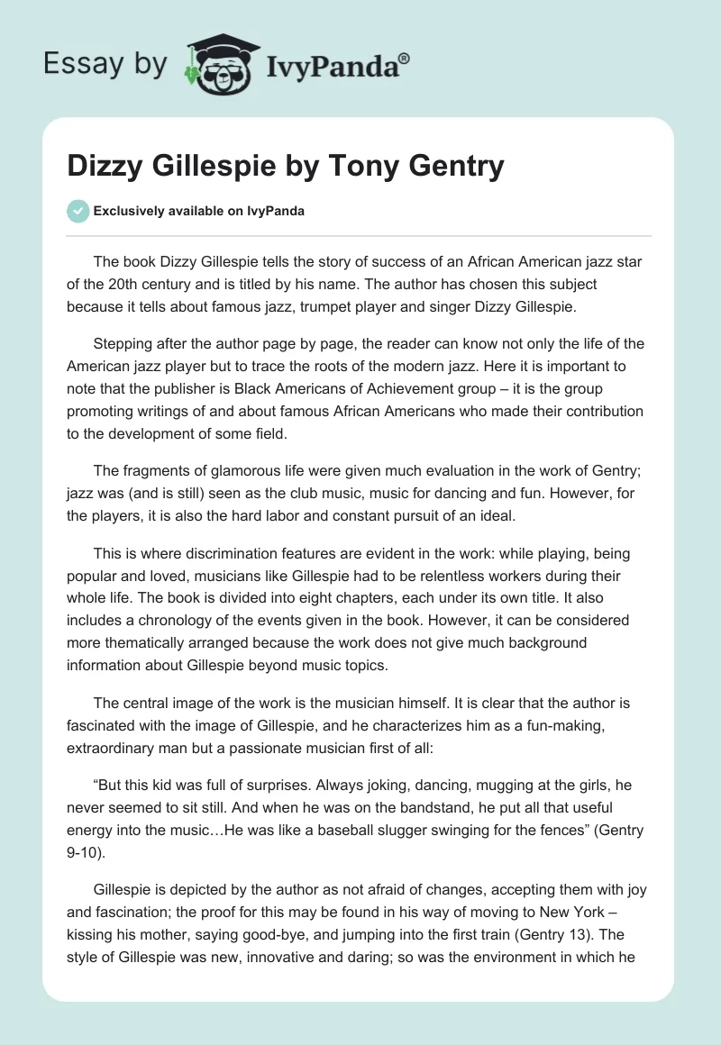 "Dizzy Gillespie" by Tony Gentry. Page 1