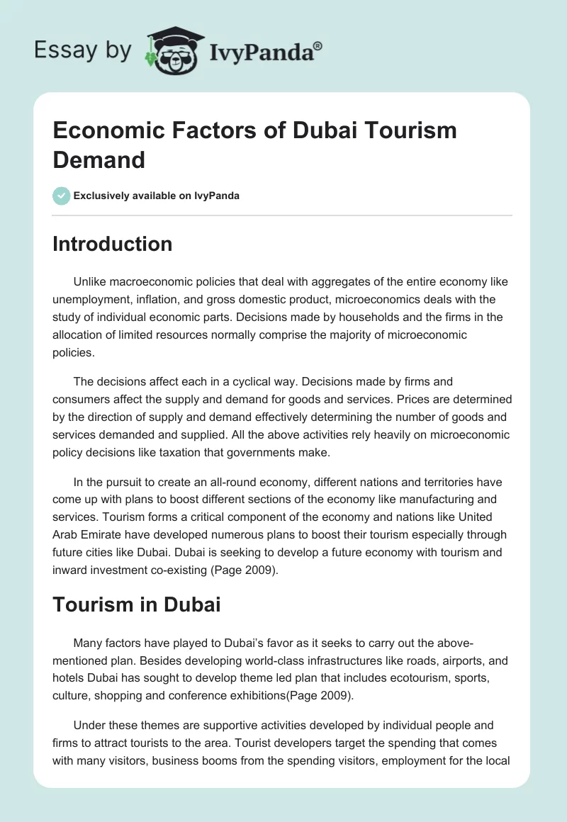 Economic Factors of Dubai Tourism Demand. Page 1