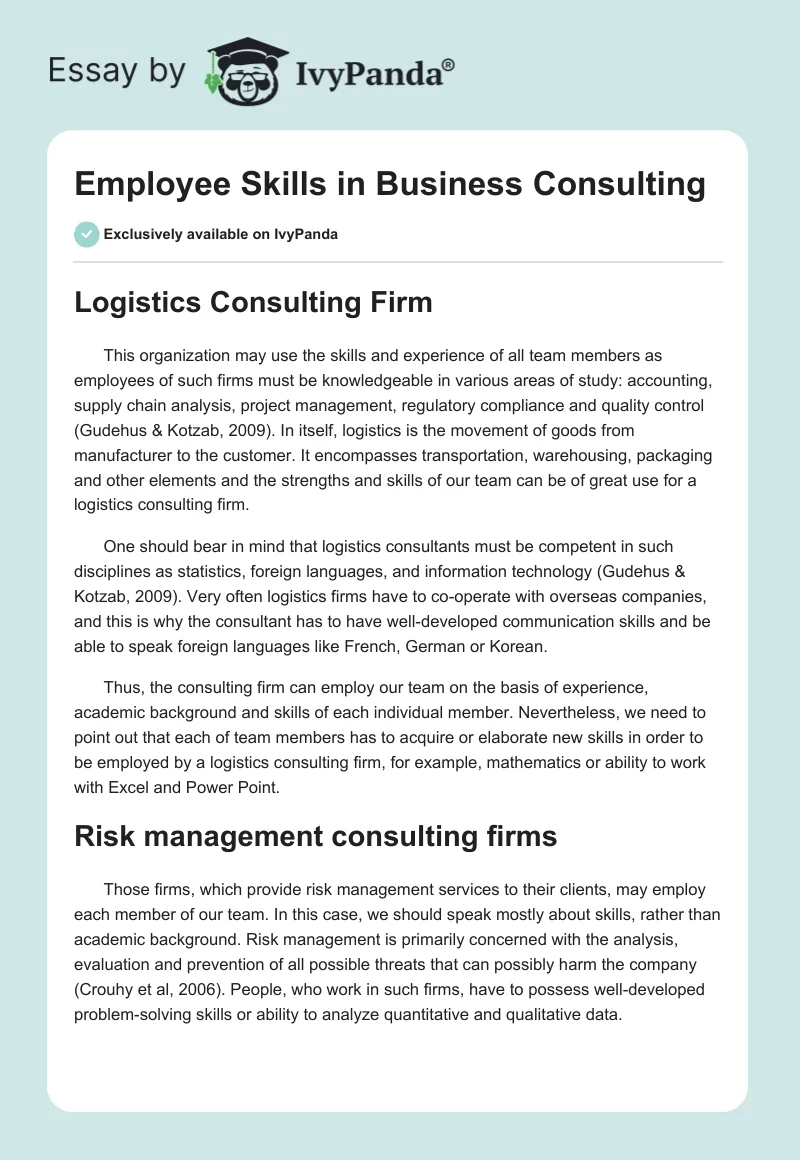 Employee Skills in Business Consulting. Page 1