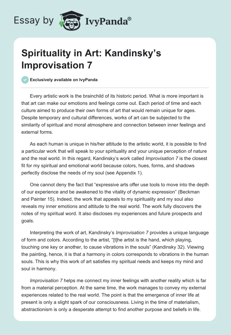 Spirituality in Art: Kandinsky’s "Improvisation 7". Page 1