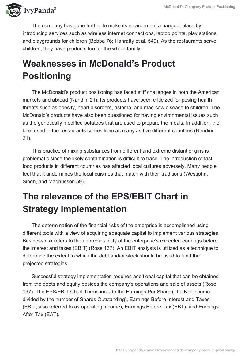 McDonald’s Company Product Positioning. Page 2