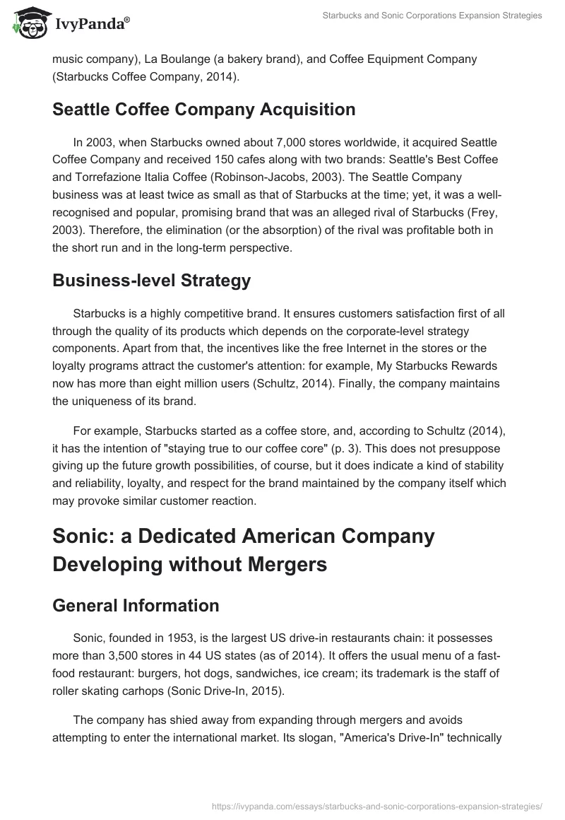 Starbucks and Sonic Corporations Expansion Strategies. Page 3