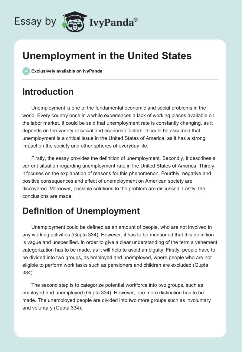 Unemployment in the United States. Page 1